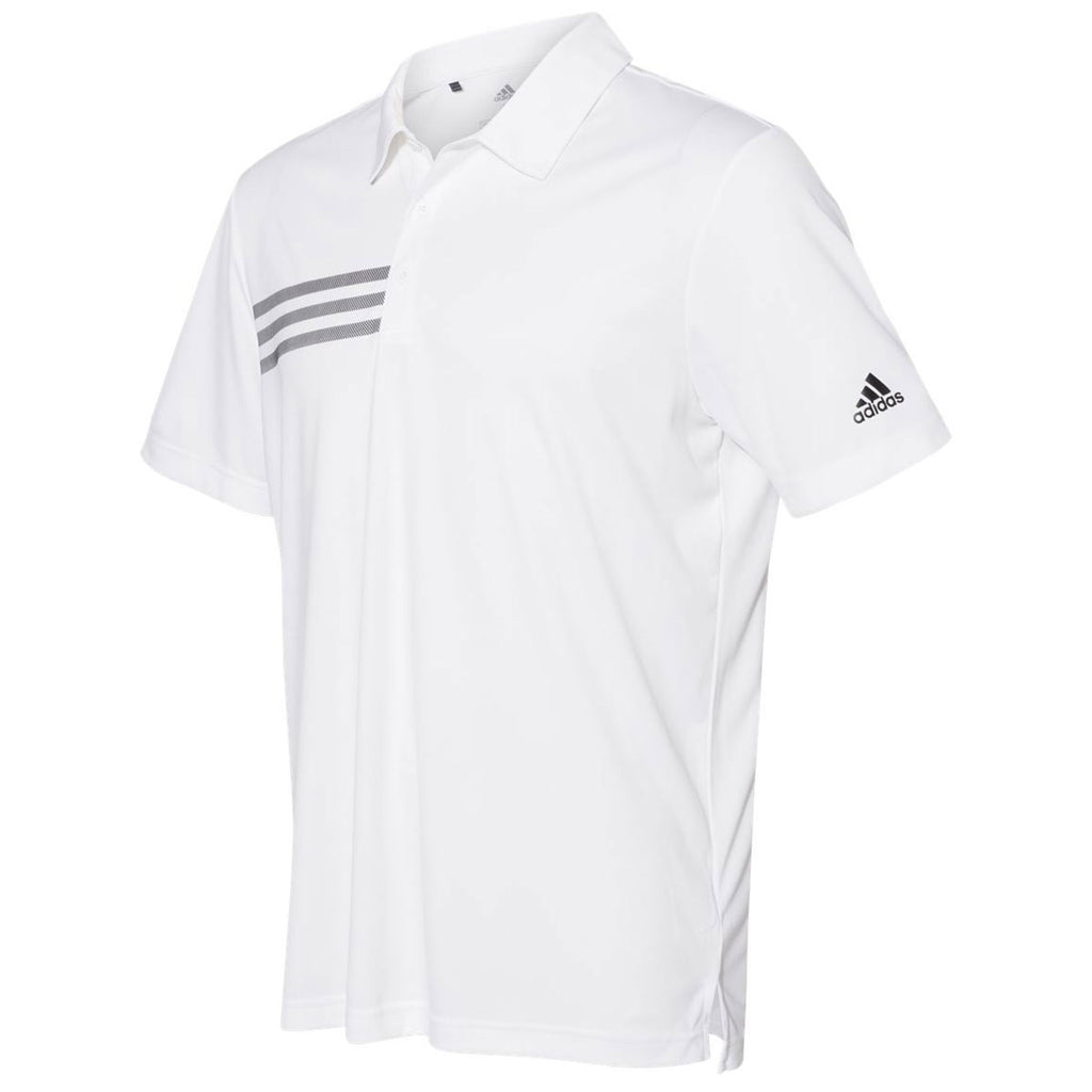 adidas Men's White/Black 3 Stripe Chest Polo