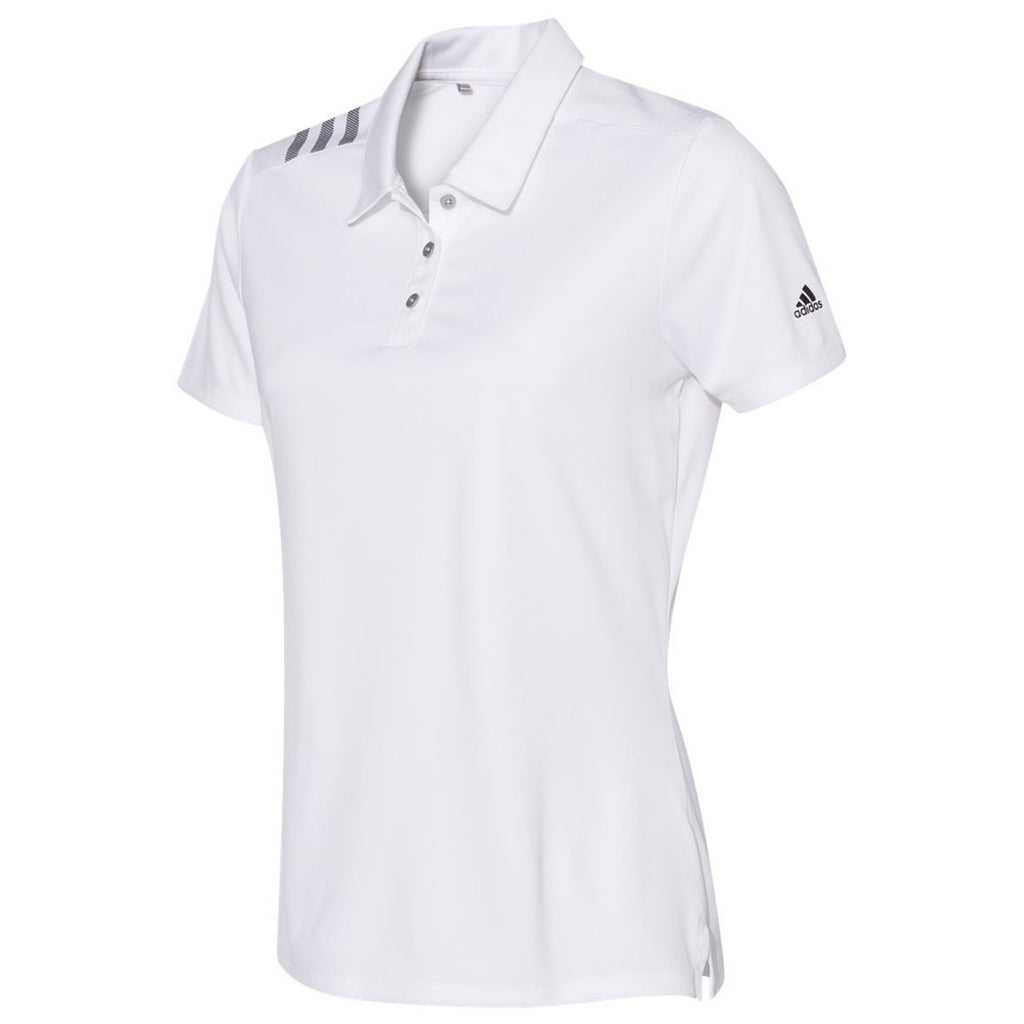 adidas Women's White/Black 3 Stripe Shoulder Sport Polo