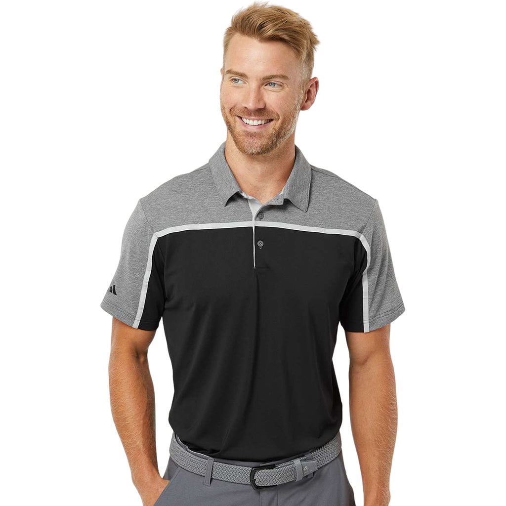 Adidas Men's Black/Grey Two/Grey Five Melange Ultimate Colorblocked Polo