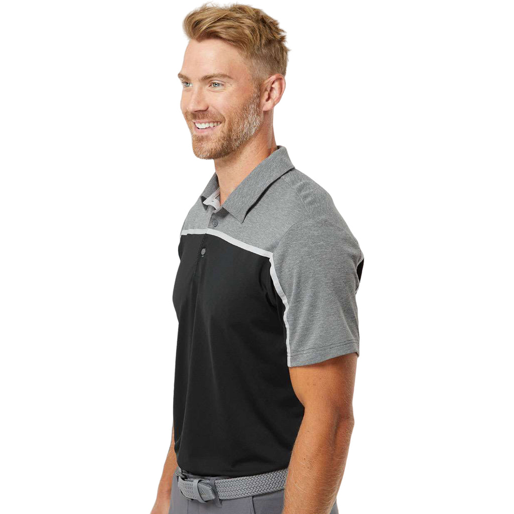 Adidas Men's Black/Grey Two/Grey Five Melange Ultimate Colorblocked Polo