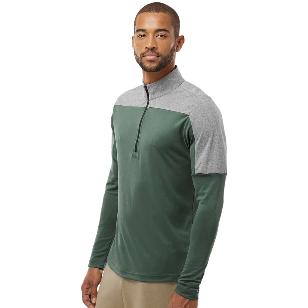 adidas Men's Green Oxide/Grey Three Melange Lightweight Quarter Zip Pullover