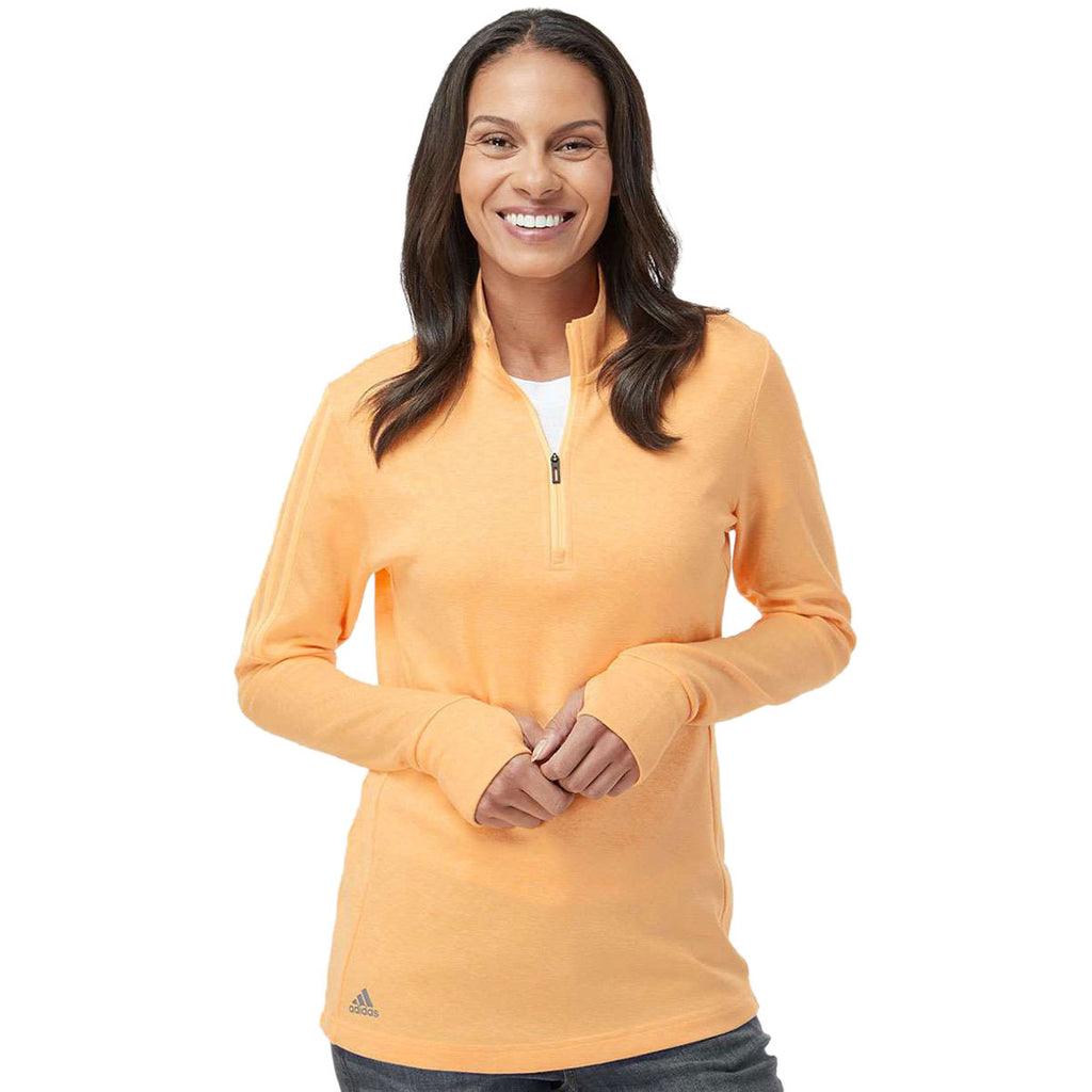 adidas Women's Acid Orange Melange 3-Stripes Quarter Zip Pullover