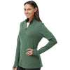 adidas Women's Green Oxide Melange 3-Stripes Quarter Zip Pullover