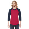 American Apparel Unisex Red/Navy Poly-Cotton Baseball Raglan Tee