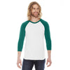 American Apparel Unisex White/Evergreen Poly-Cotton Baseball Raglan Tee