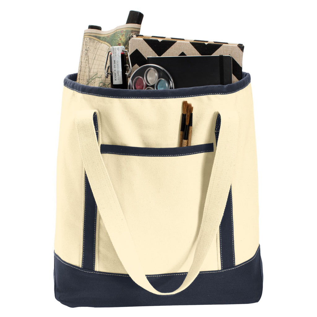 Port Authority Natural/Navy Large Cotton Canvas Tote