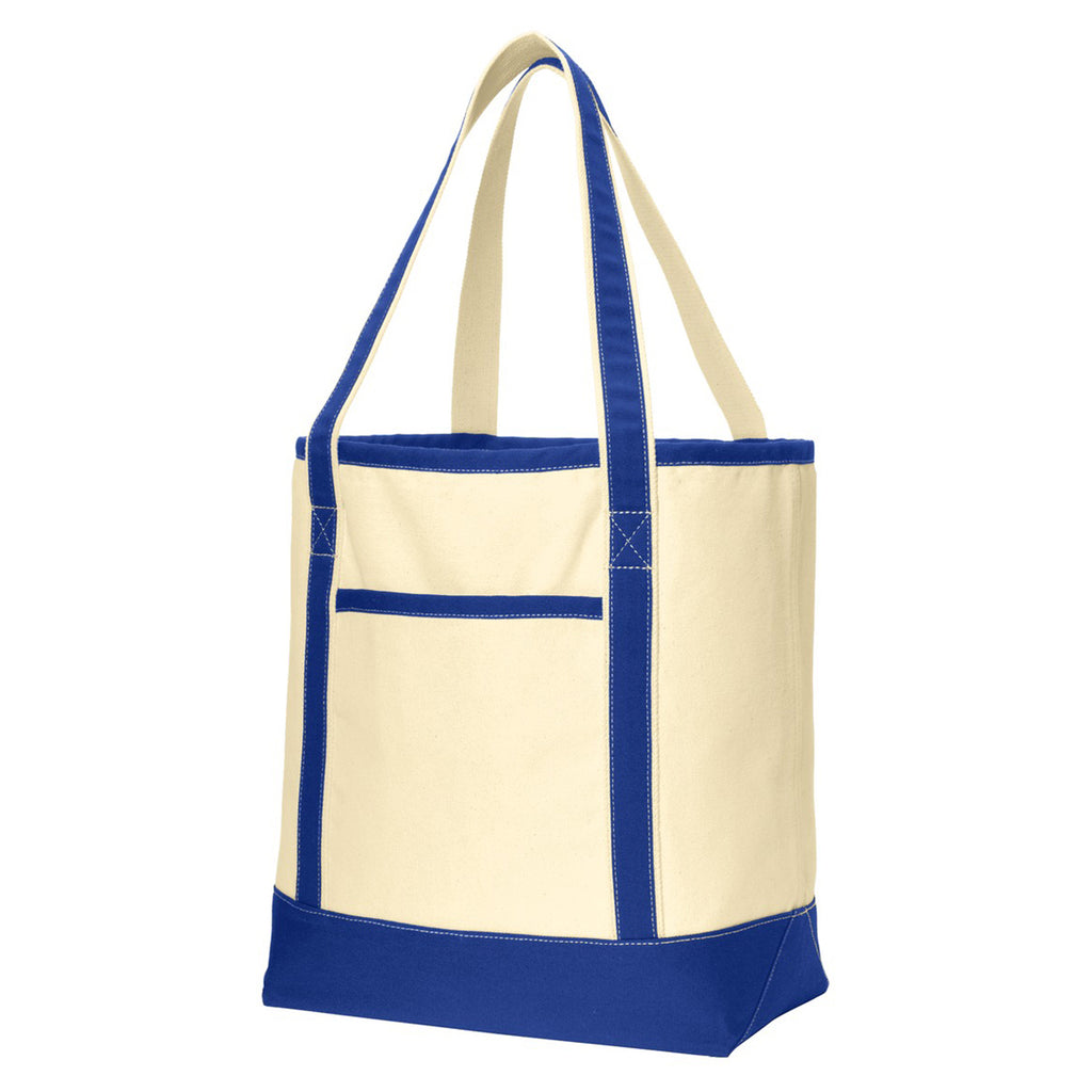 Port Authority Natural/True Royal Large Cotton Canvas Tote