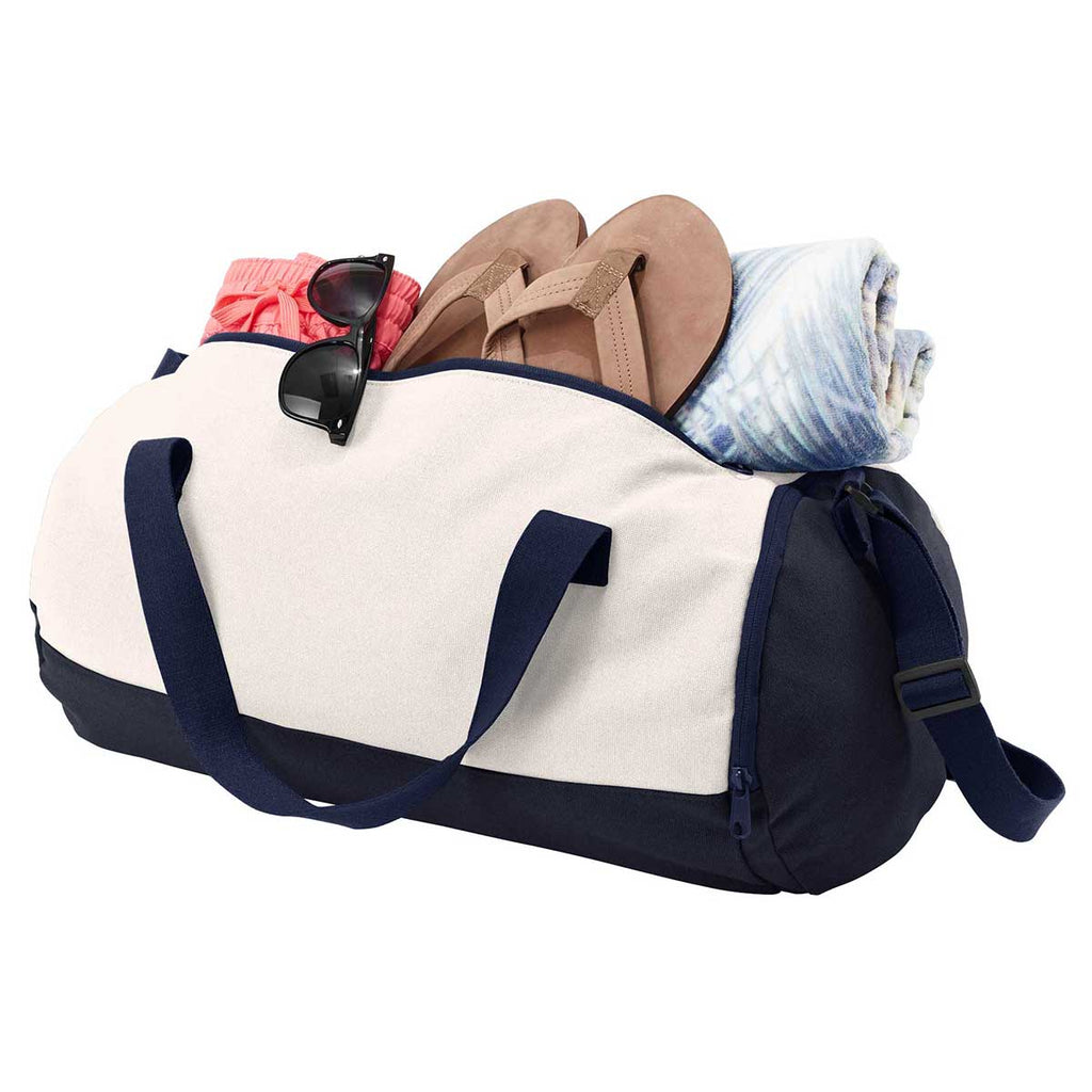 Port Authority True Navy/ Soft White Cotton Barrel Duffel