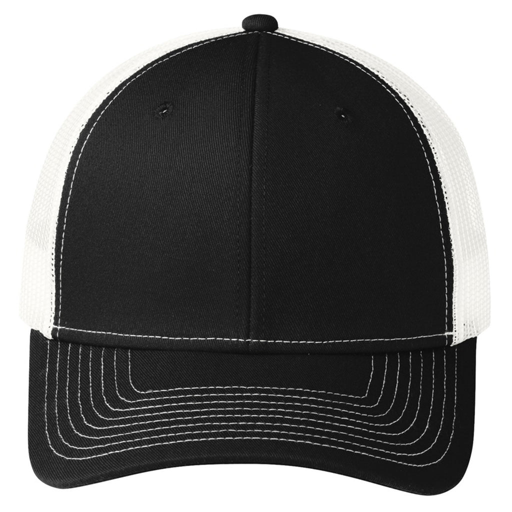 Port Authority Black/White Snapback Trucker Cap