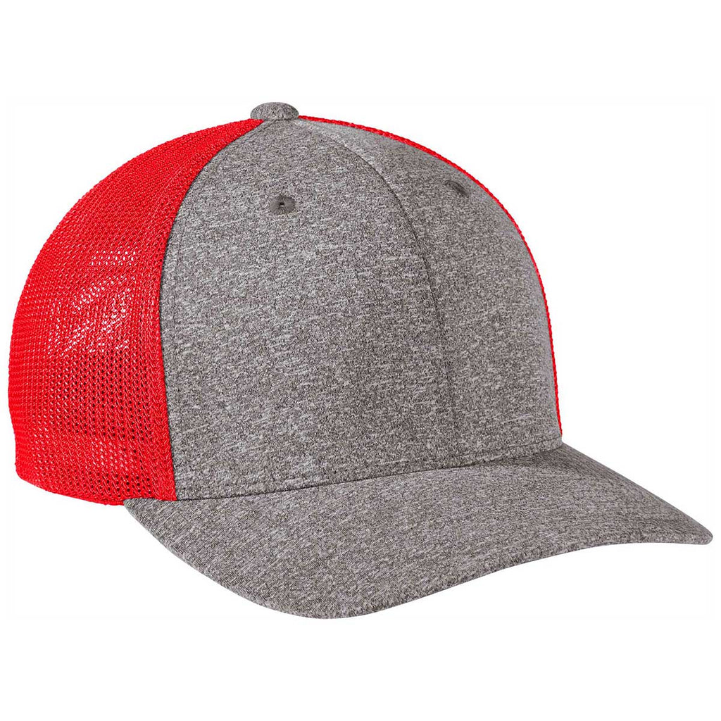 Port Authority True Red/Grey Heather Flexfit Melange Trucker Mesh Back Cap