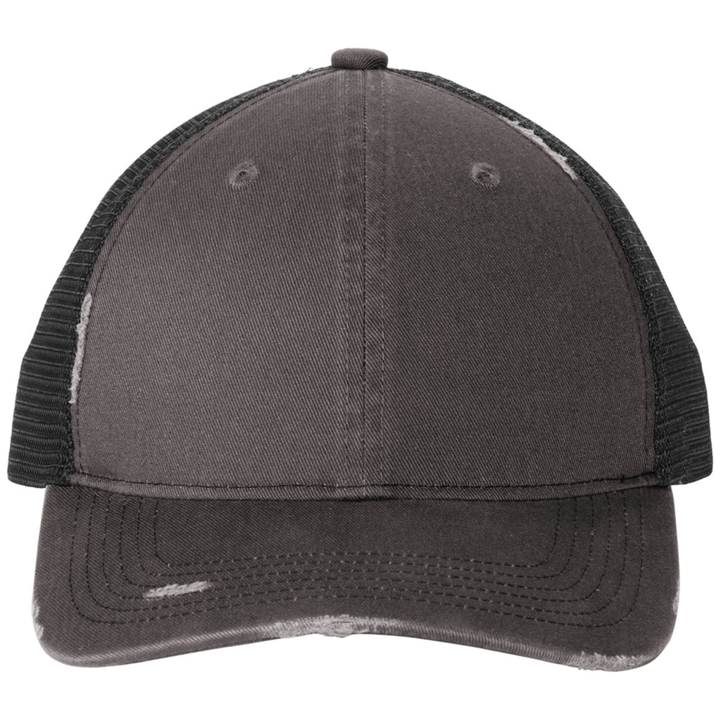 Port Authority Grey Steel/ Black Distressed Mesh Back Cap