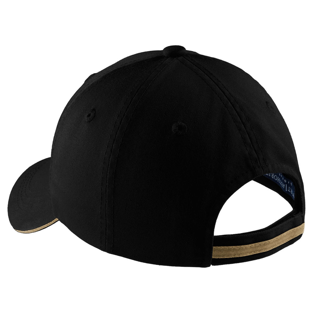 Port Authority Black/Khaki Sandwich Bill Cap with Striped Closure