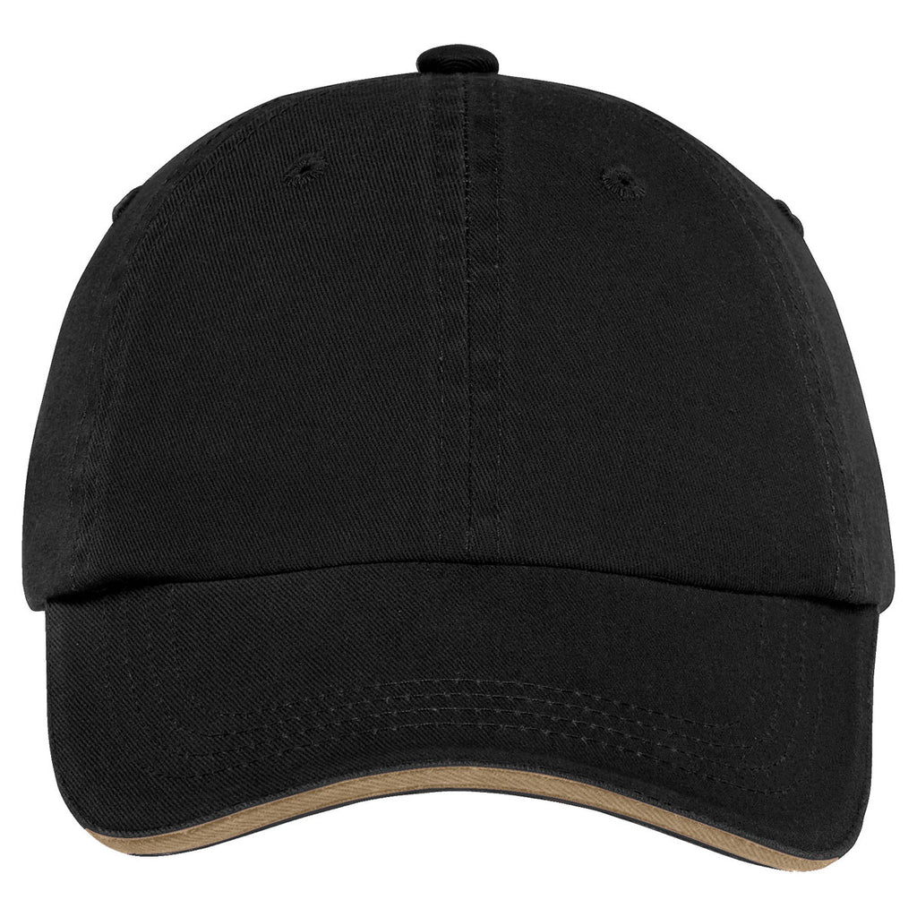 Port Authority Black/Khaki Sandwich Bill Cap with Striped Closure