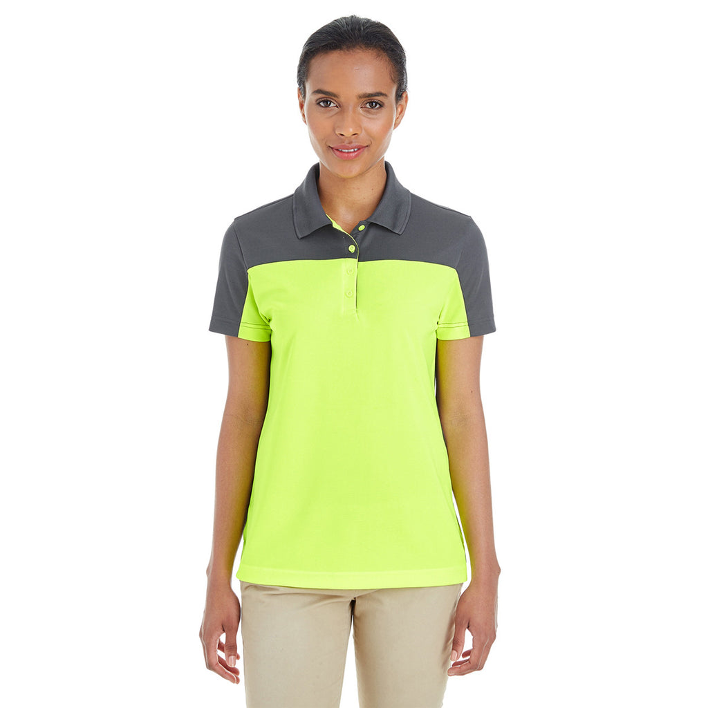 Core 365 Women's Safety Yellow/Carbon Balance Colorblock Performance Pique Polo