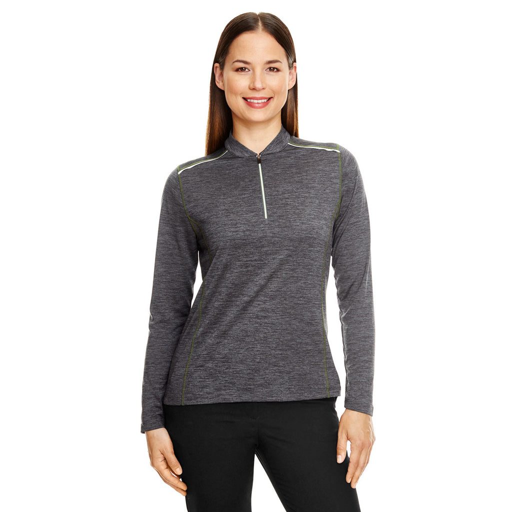 Core 365 Women's Carbon Heather/Acid Green Kinetic Performance Quarter Zip