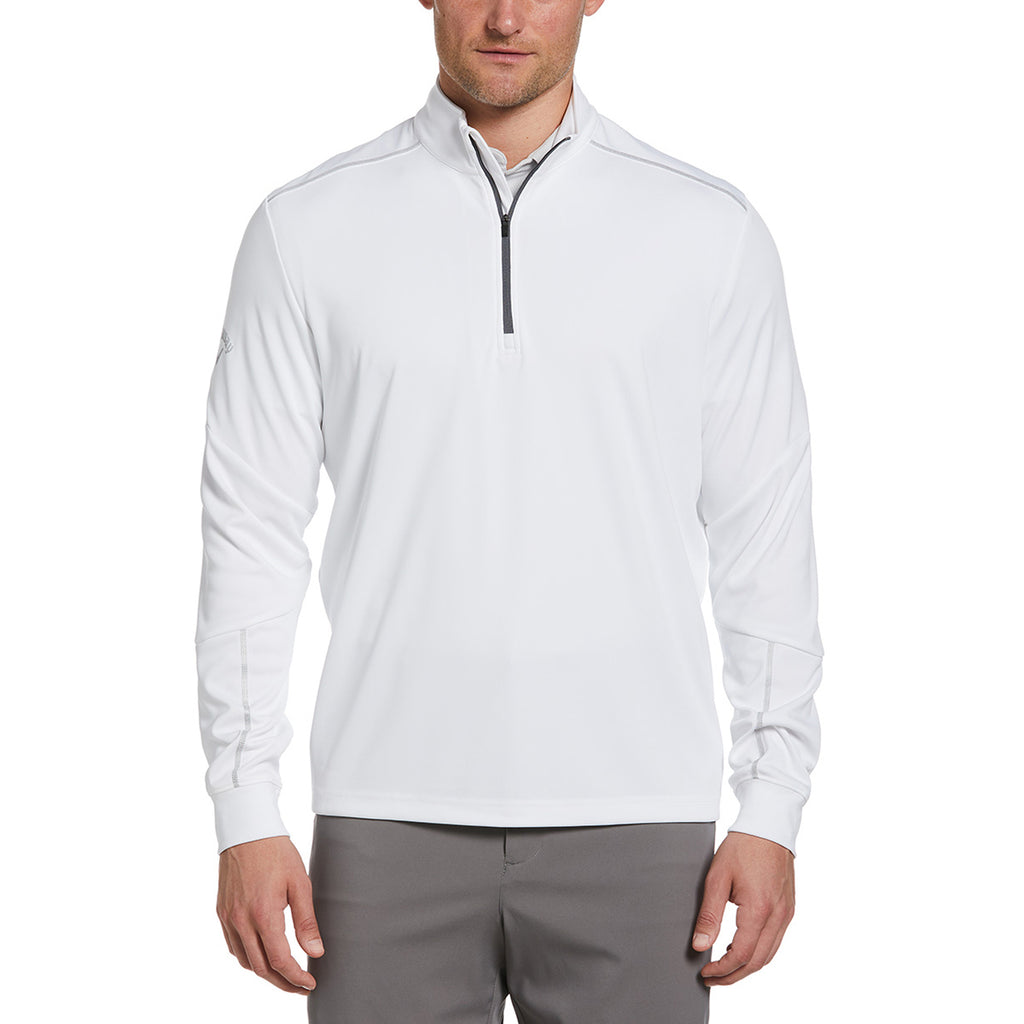 Callaway Men's White Long Sleeve Water Repellent Quarter Zip Mock with Reflection