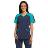 Cherokee Women's Navy/Teal Blue/Eggplant Infinity Color Block V-Neck Top