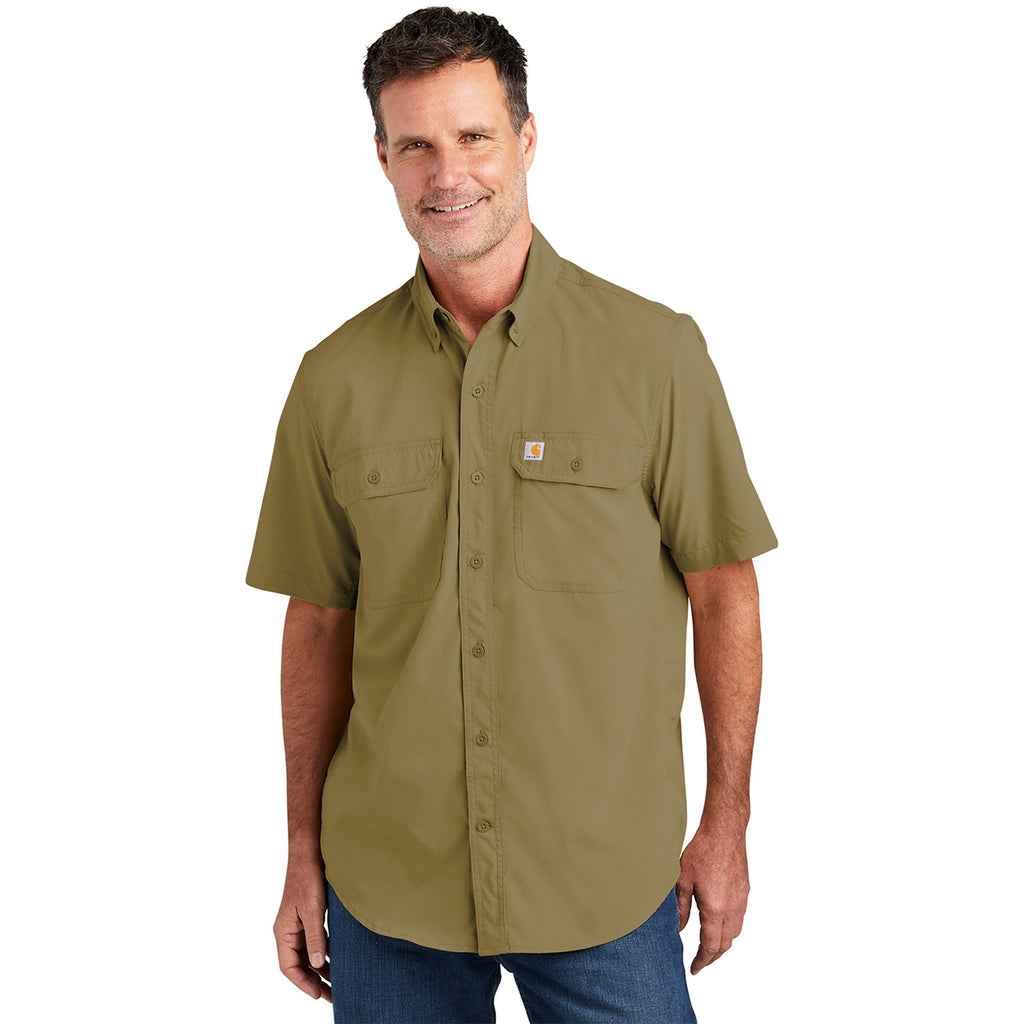 Carhartt Men's Dark Khaki Force Solid Short Sleeve Shirt