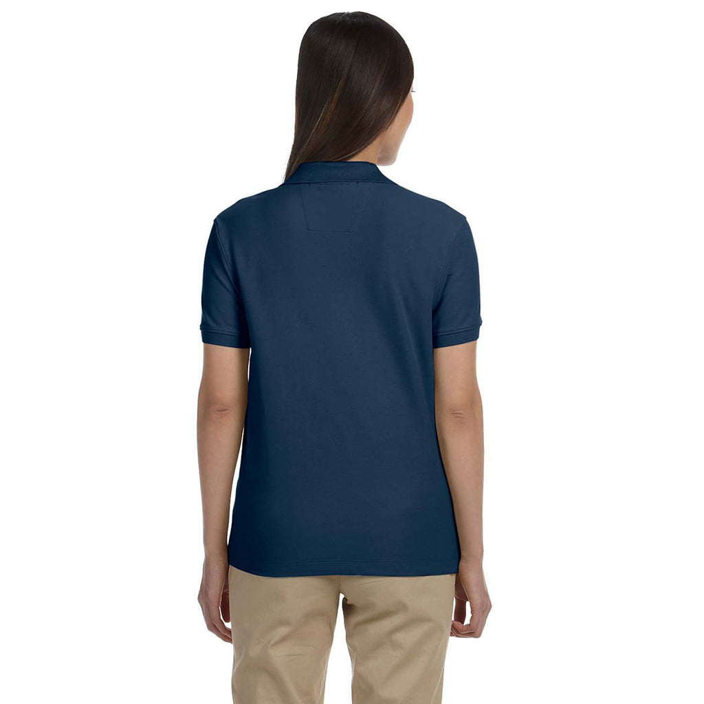 Devon & Jones Women's Navy Pima Pique Short-Sleeve Y-Collar Polo