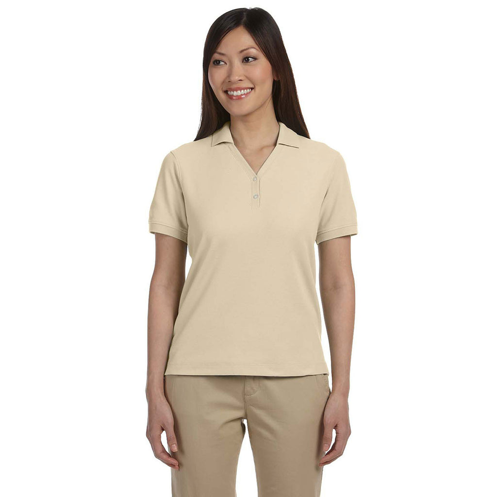 Devon & Jones Women's Stone Pima Pique Short-Sleeve Y-Collar Polo