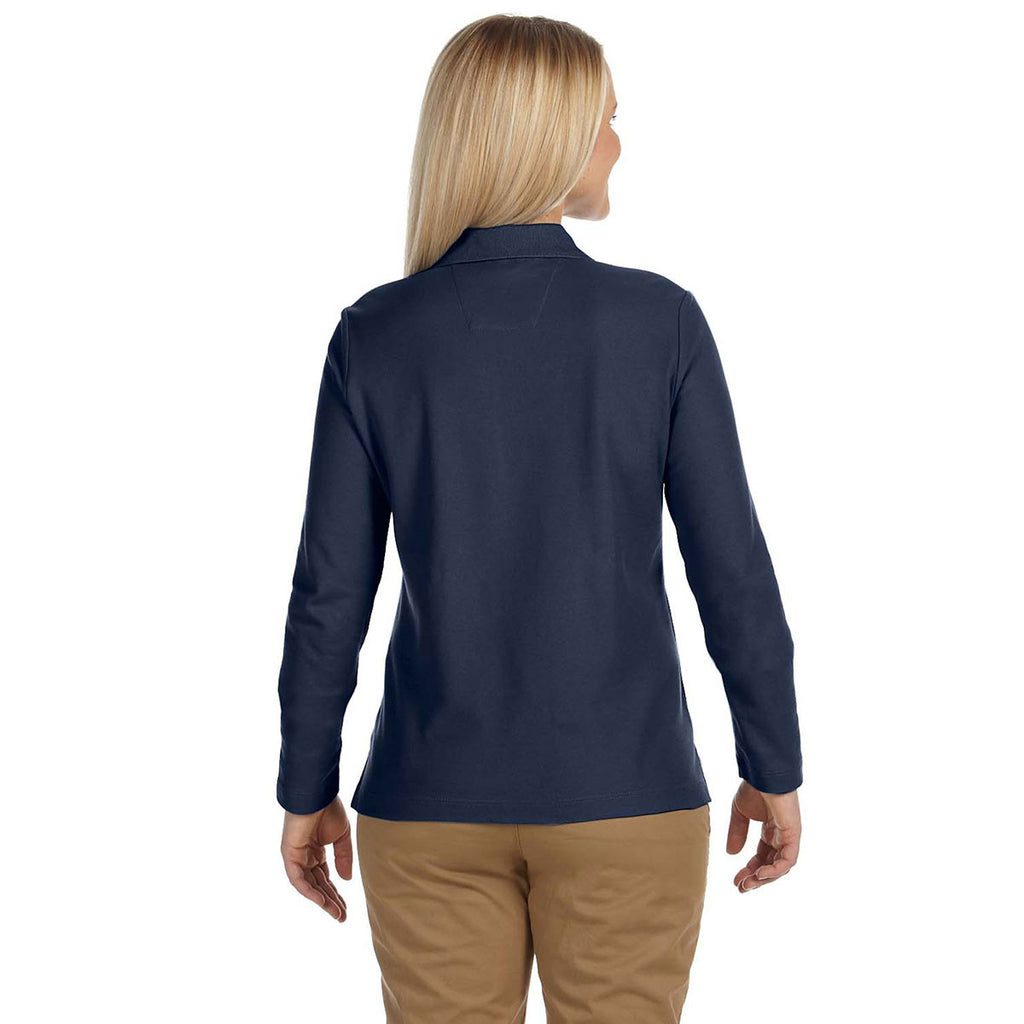 Devon & Jones Women's Navy Pima Pique Long-Sleeve Polo