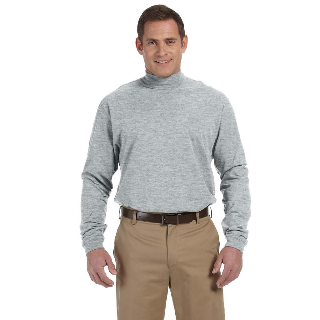 Devon & Jones Men's Grey Heather Sueded Cotton Jersey Mock Turtleneck