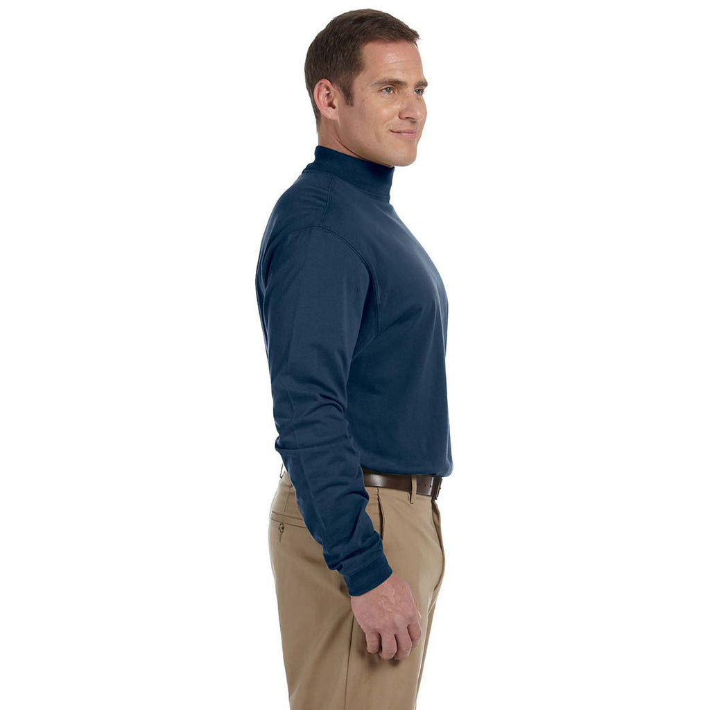 Devon & Jones Men's Navy Sueded Cotton Jersey Mock Turtleneck