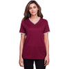 Devon & Jones Women's Burgundy/White CrownLux Performance Plaited Tipped V-Neck Polo