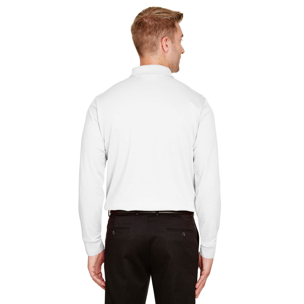 Devon & Jones Men's White CrownLux Performance Tall Plaited Long Sleeve Polo