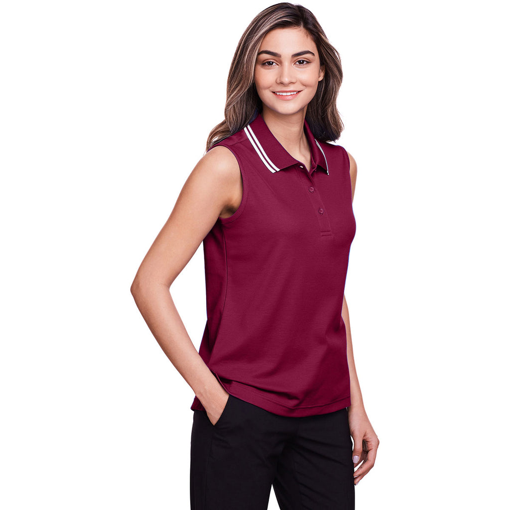 Devon & Jones Women's Burgundy/White CrownLux Performance Plaited Tipped Sleeveless Polo