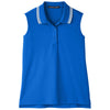 Devon & Jones Women's French Blue/White CrownLux Performance Plaited Tipped Sleeveless Polo