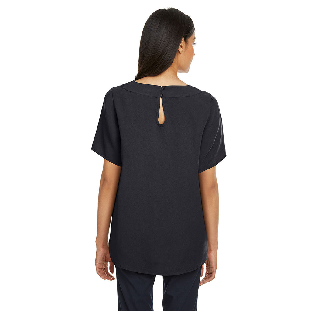 Devon & Jones Women's Black Perfect Fit Boat-Neck Blouse