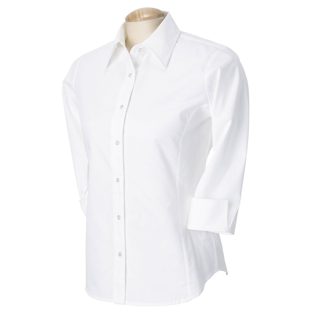 Devon & Jones Women's White Perfect Fit Three-Quarter Sleeve Stretch Poplin Blouse