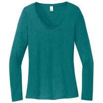 District Women's Heathered Teal Perfect Tri Long Sleeve V-Neck Tee