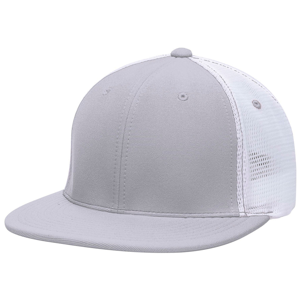 Pacific Headwear Silver/White/Silver Premium M2 Performance Trucker FlexFit Cap