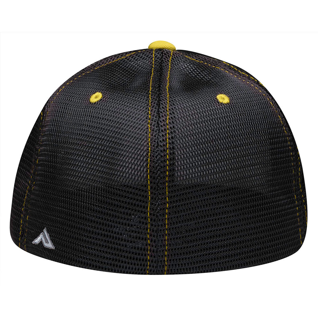 Pacific Headwear White/Black/Gold Premium M2 Performance Trucker FlexFit Cap