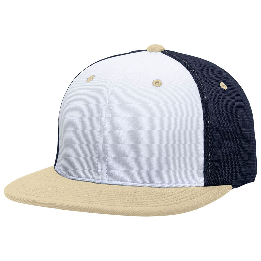 Pacific Headwear White/Navy/Vegas Premium M2 Performance Trucker FlexFit Cap