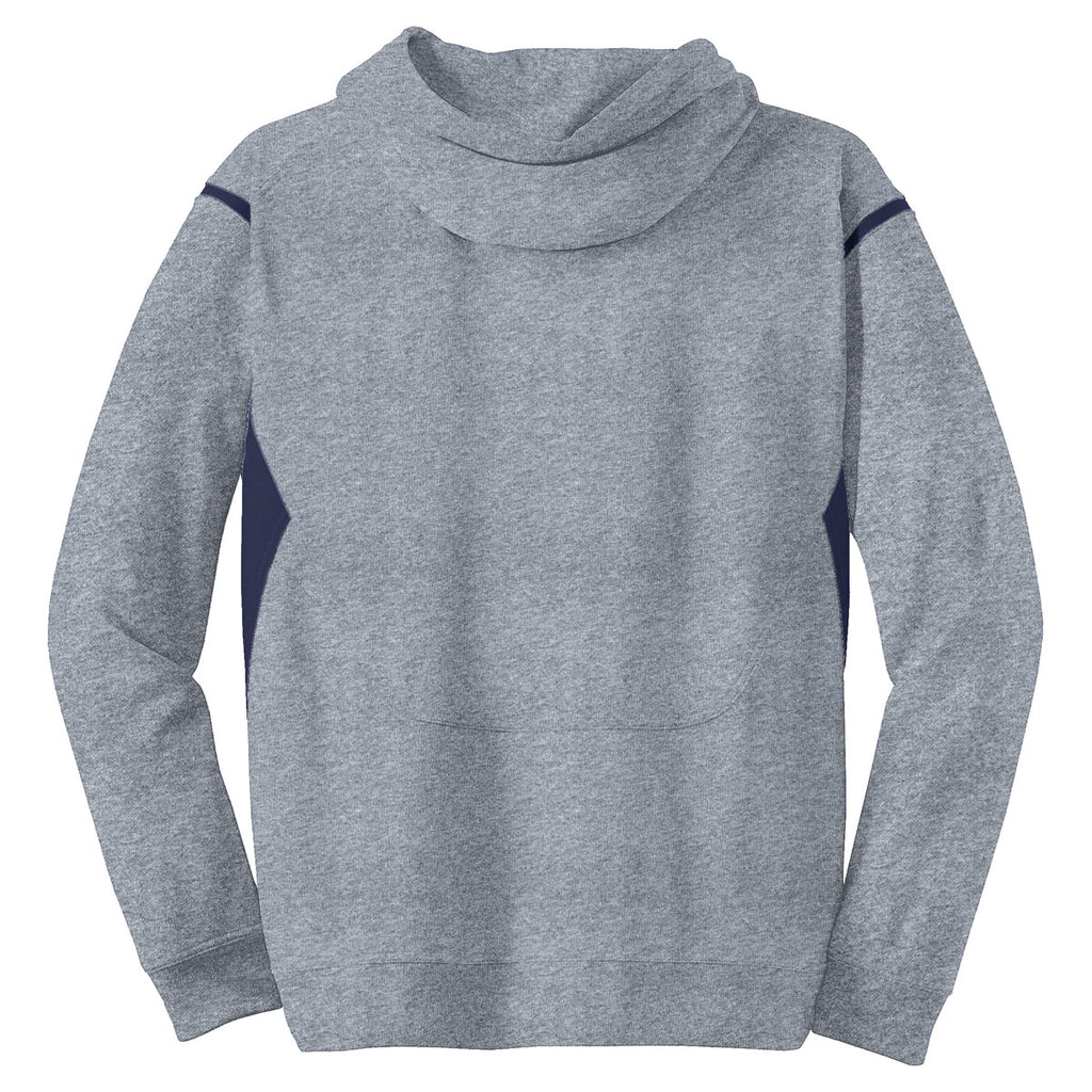 Sport-Tek Men's Grey Heather/True Navy Tech Fleece Colorblock Hooded Sweatshirt