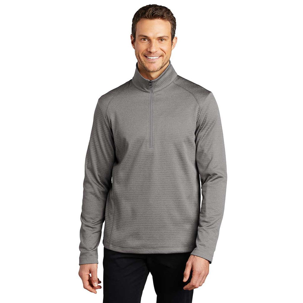 Port Authority Men's Gusty Grey Heather Diamond Fleece Quarter Zip Pullover