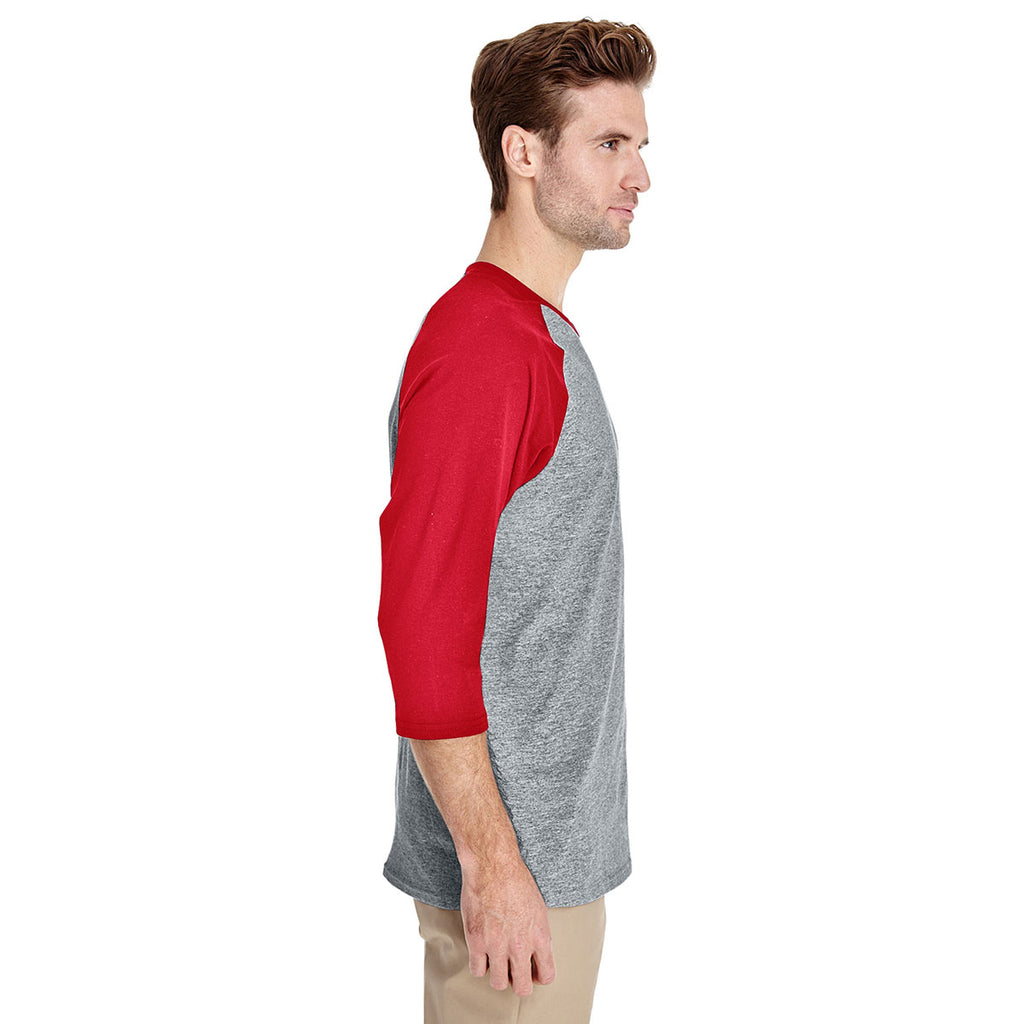 Gildan Unisex Sport Grey/Red 5.3 oz. 3/4-Raglan Sleeve T-Shirt