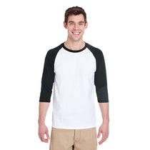 Gildan Unisex White/Black 5.3 oz. 3/4-Raglan Sleeve T-Shirt