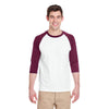 Gildan Unisex White/Maroon 5.3 oz. 3/4-Raglan Sleeve T-Shirt