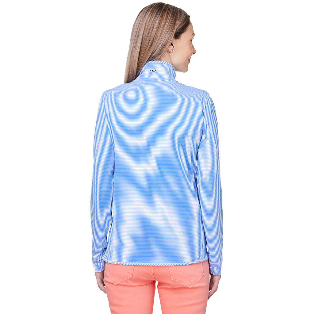 Vineyard Vines Women's Brekr Blue Microstripe Sankaty Half-Zip Pullover