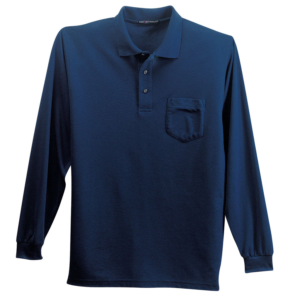 Port Authority Men's Navy Tall Silk Touch Long Sleeve Polo