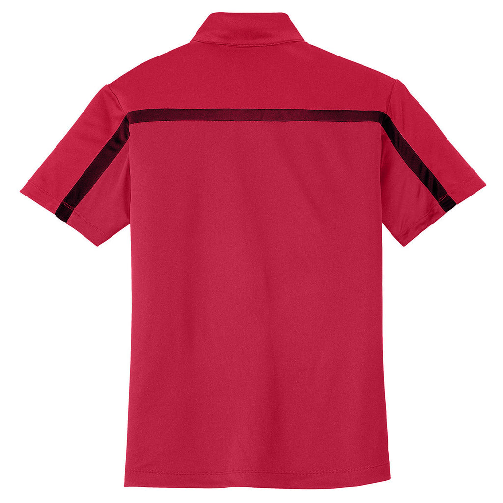 Port Authority Men's Red/Black Silk Touch Performance Colorblock Stripe Polo