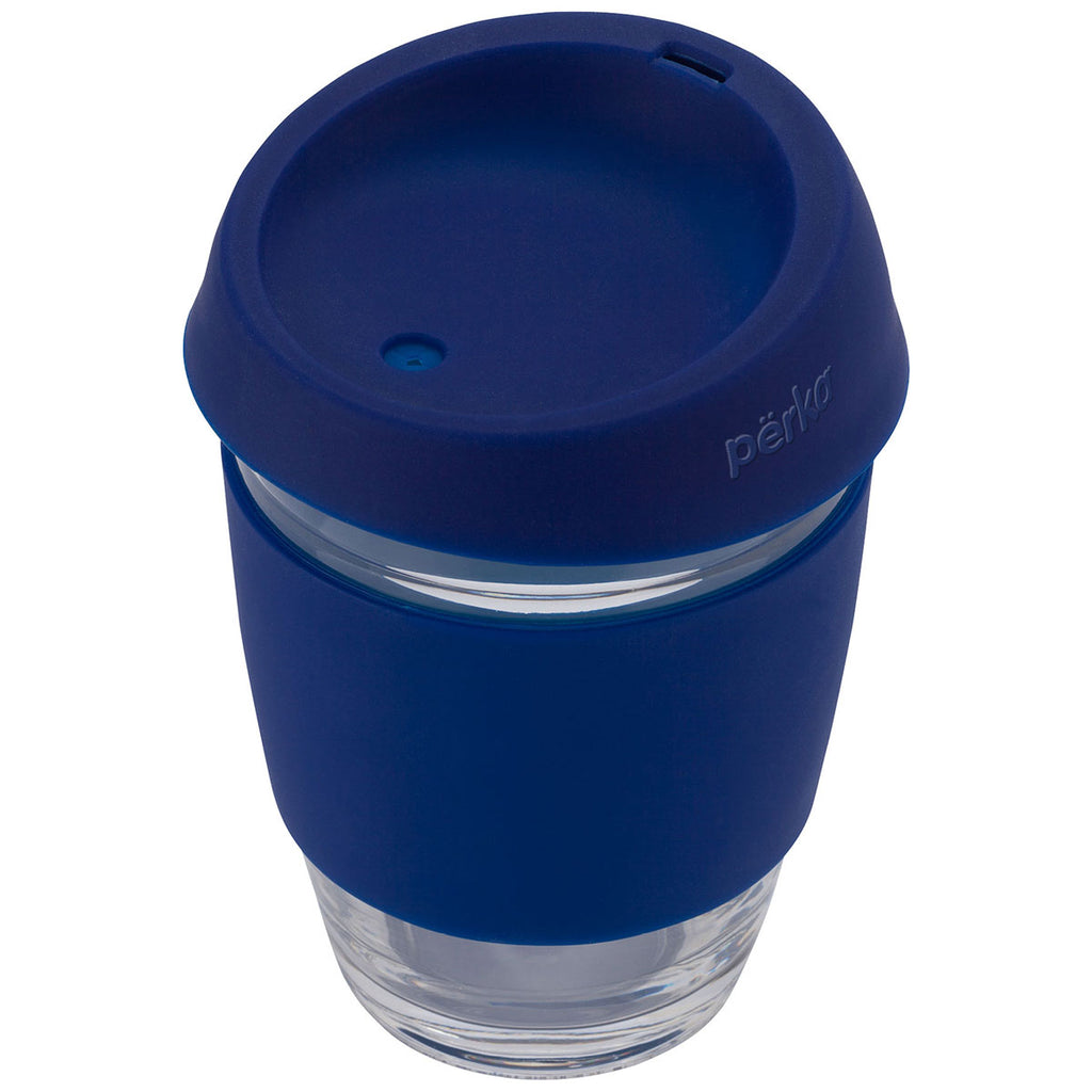 Perka Blue Rizzo 12 oz. Glass Mug with Silicone Grip & Lid