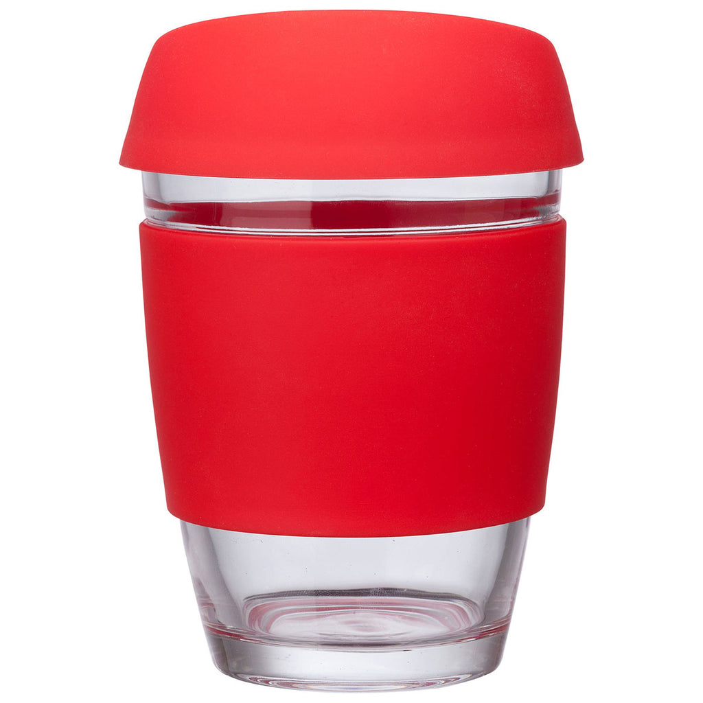 Perka Red Rizzo 12 oz. Glass Mug with Silicone Grip & Lid