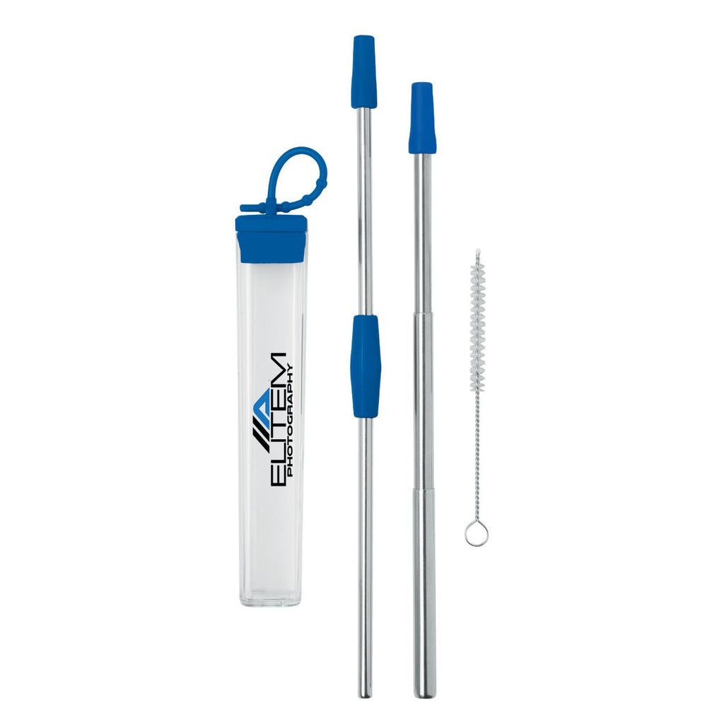 Logomark Blue Cosmopolitan 7-piece, 2-Straw Stainless Steel Set