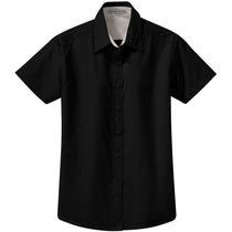 Port Authority Women's Black/Light Stone Short Sleeve Easy Care Shirt