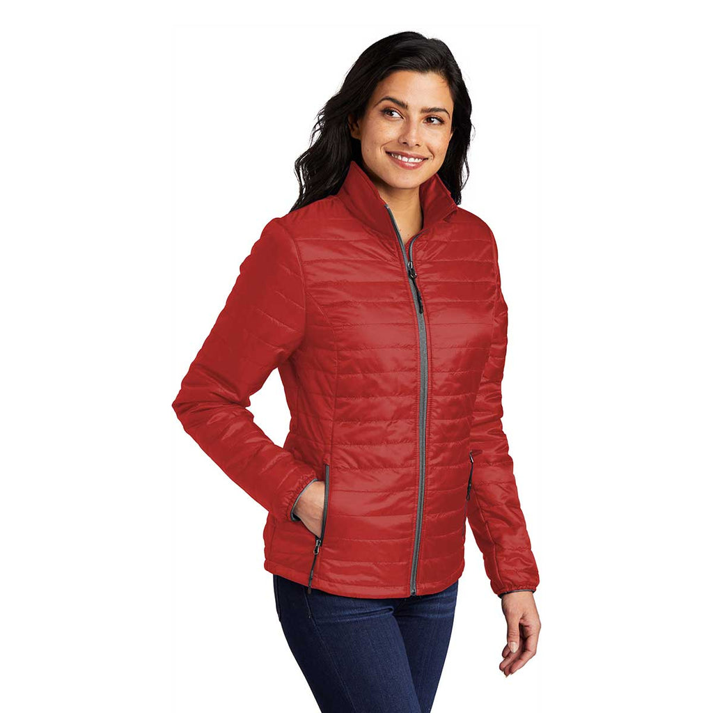 Port Authority Women's Fire Red/ Graphite Packable Puffy Jacket